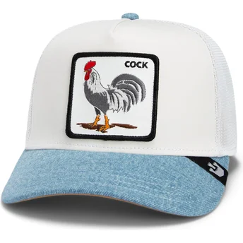 Gorra trucker blanca y azul gallo Cock Rooster Fan Institution Ball Club Global Core Denim The Farm de Goorin Bros.