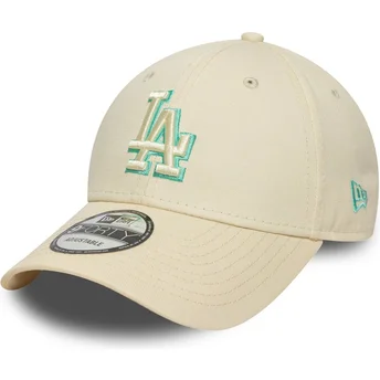 Gorra curva beige ajustable con logo verde 9FORTY Team Outline de Los Angeles Dodgers MLB de New Era