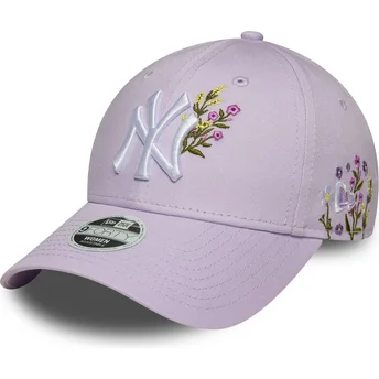 Gorra curva violeta ajustable para mujer 9FORTY Floral Icon de New York Yankees MLB de New Era