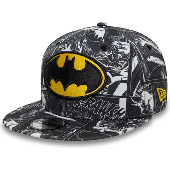 Gorra plana negra snapback para niño 9FIFTY All Over Print de Batman DC Comics de New Era