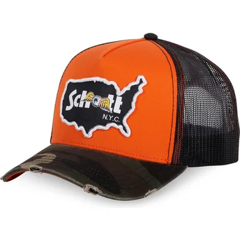 Gorra trucker naranja y camuflaje CAMOO de Von Dutch x Schott NYC