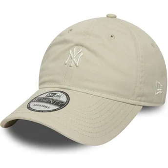 Gorra curva beige ajustable 9TWENTY Mini Logo Washed de New York Yankees MLB de New Era