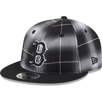 Gorra plana negra snapback 9FIFTY Retro Crown Plaid de Boston Red Sox MLB de New Era