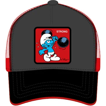 Gorra trucker negra y roja Pitufo Fortachón SMU STRO Los Pitufos de Capslab