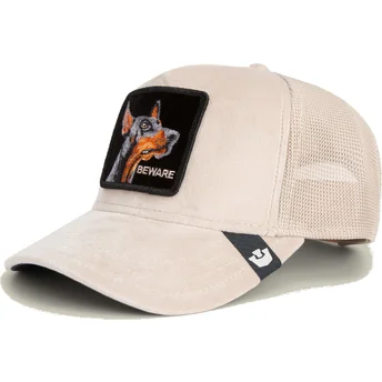 Gorra trucker beige perro dóberman Beware Doberman Velour The Farm de Goorin Bros.