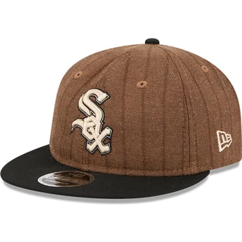 Gorra plana marrón y negra ajustable 9FIFTY Retro Crown Wool Pinstripe de Chicago White Sox MLB de New Era