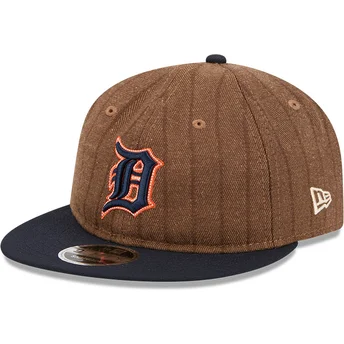 Gorra plana marrón y azul marino ajustable 9FIFTY Retro Crown Wool Pinstripe de Detroit Tigers MLB de New Era