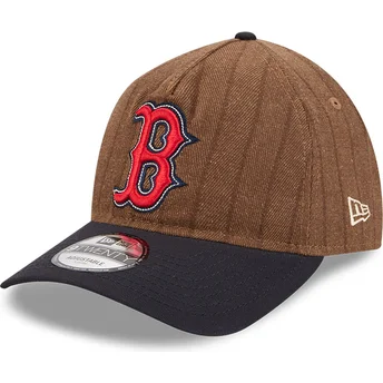 Gorra curva marrón y azul marino ajustable 9TWENTY A Frame Wool Pinstripe de Boston Red Sox MLB de New Era