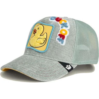 Gorra trucker gris y amarilla pato Duck Off Ducking Autocorrect Happy Thoughts The Farm de Goorin Bros.