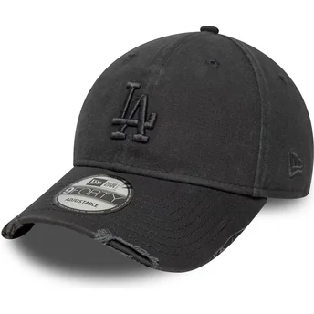 Gorra curva gris ajustable con logo gris 9FORTY Wash Distress de Los Angeles Dodgers MLB de New Era