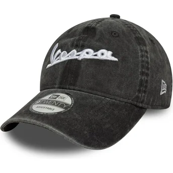 Gorra curva negra ajustable 9TWENTY Washed de Vespa Piaggio de New Era