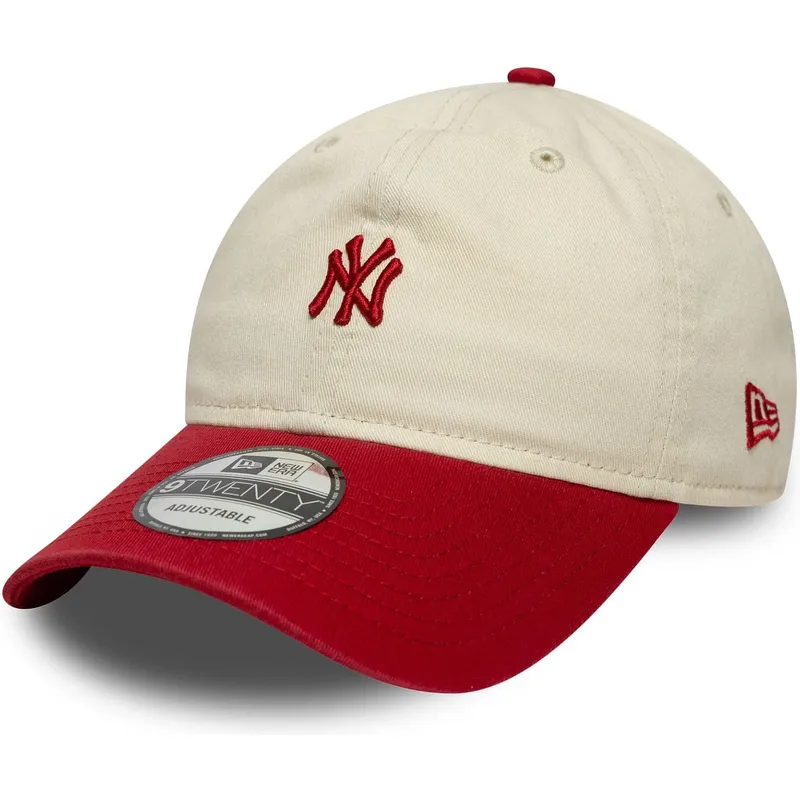gorra-curva-beige-y-roja-ajustable-9twenty-mini-washed-de-new-york-yankees-mlb-de-new-era
