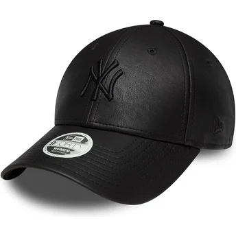 Gorra curva negra ajustable con logo negro para mujer 9FORTY PU de New York Yankees MLB de New Era