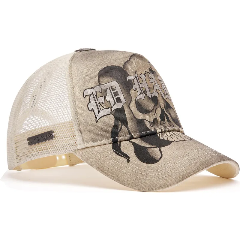 gorra-trucker-beige-gothic-skull-graphic-de-ed-hardy