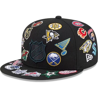 Gorra plana negra ajustada 59FIFTY All Over de NHL de New Era