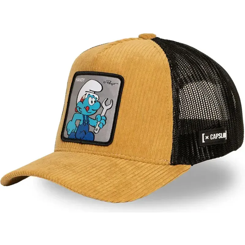 gorra-trucker-marron-y-negra-pitufo-manitas-smu-handy-los-pitufos-de-capslab