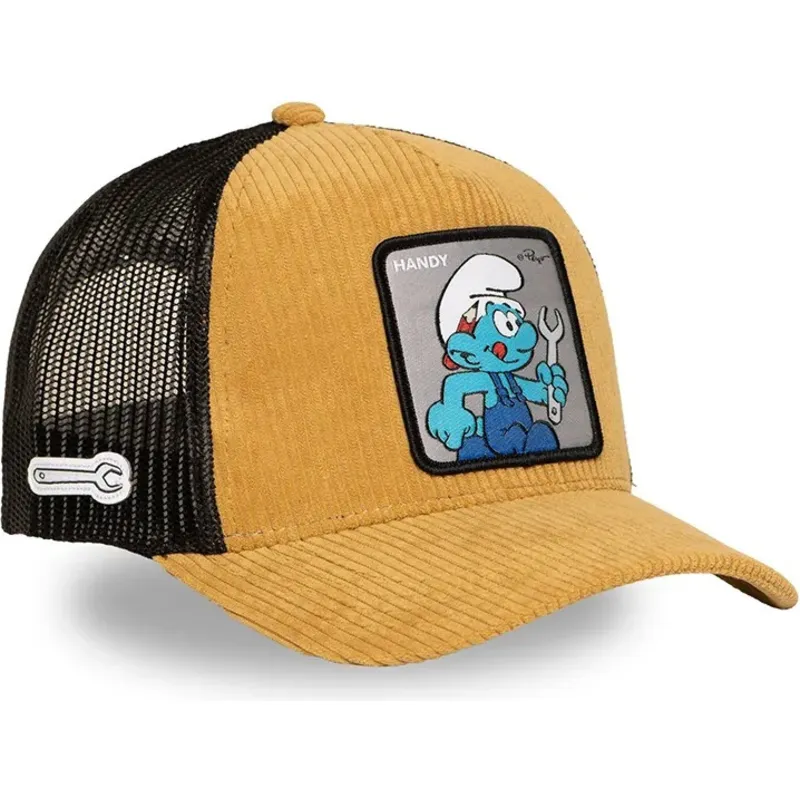gorra-trucker-marron-y-negra-pitufo-manitas-smu-handy-los-pitufos-de-capslab