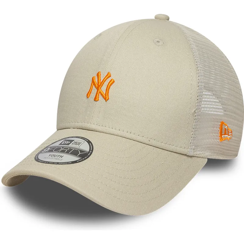 gorra-trucker-beige-ajustable-con-logo-naranja-para-nino-9forty-homefield-de-new-york-yankees-mlb-de-new-era