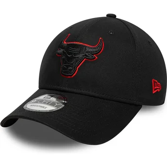 Gorra curva negra ajustable con logo negro 9FORTY Team Outline de Chicago Bulls NBA de New Era