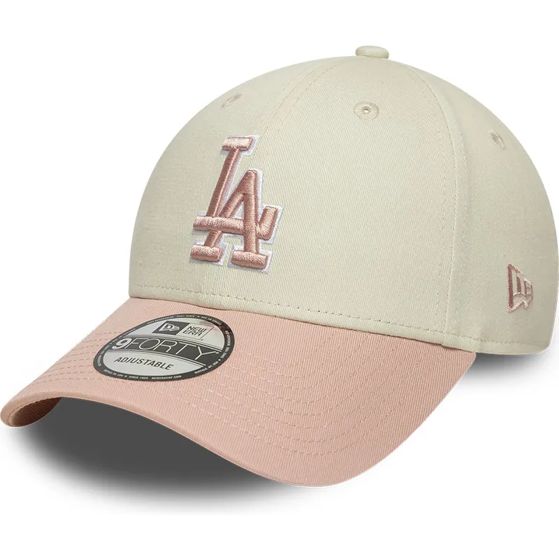 gorra-curva-beige-y-rosa-ajustable-con-logo-rosa-9forty-world-series-patch-de-los-angeles-dodgers-mlb-de-new-era