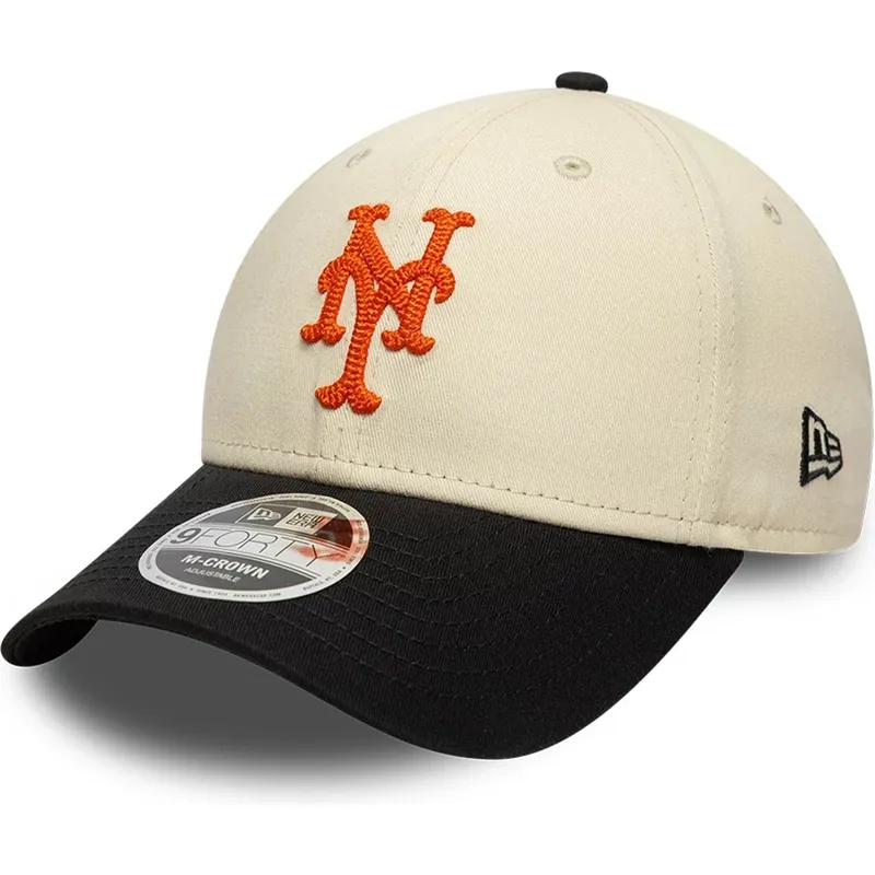 gorra-curva-beige-y-negra-snapback-9forty-m-crown-side-script-de-new-york-mets-mlb-de-new-era