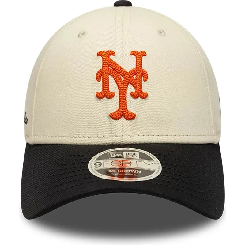 gorra-curva-beige-y-negra-snapback-9forty-m-crown-side-script-de-new-york-mets-mlb-de-new-era