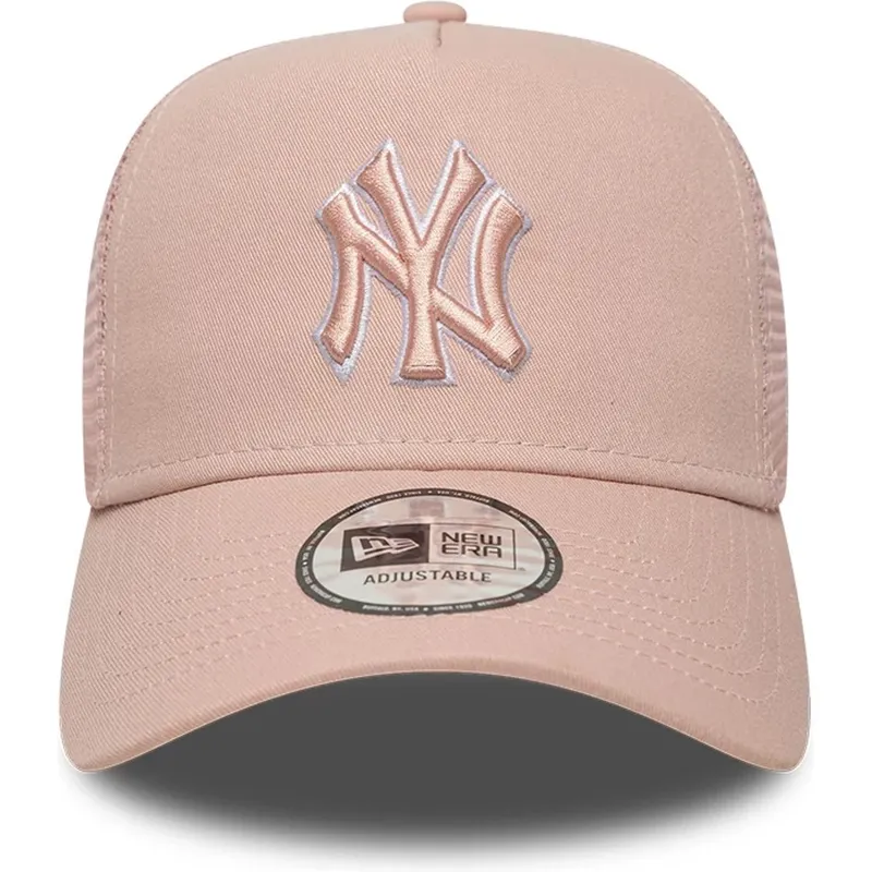gorra-trucker-rosa-con-logo-rosa-a-frame-outline-de-new-york-yankees-mlb-de-new-era