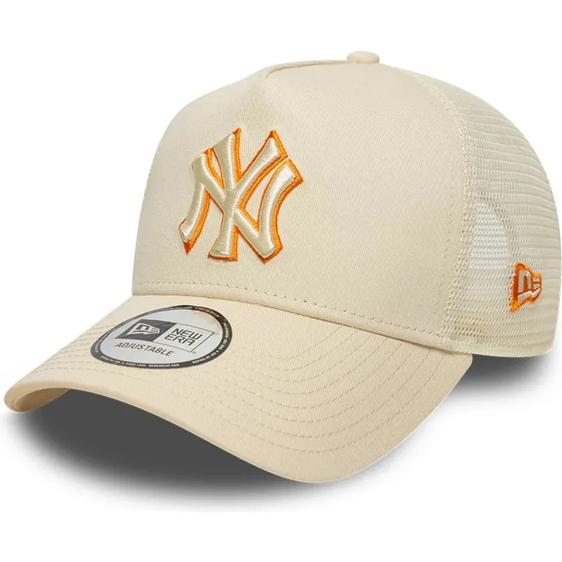 gorra-trucker-beige-con-logo-beige-a-frame-outline-de-new-york-yankees-mlb-de-new-era