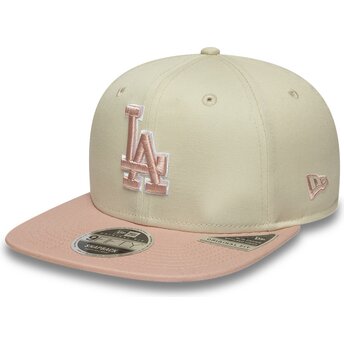 Gorra plana beige snapback con logo rosa 9FIFTY Original Fit World Series Patch de Los Angeles Dodgers MLB de New Era