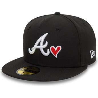 Gorra plana negra ajustada 59FIFTY Heart Icon de Atlanta Braves MLB de New Era