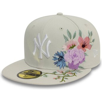 Gorra plana beige ajustada 59FIFTY Floral de New York Yankees MLB de New Era