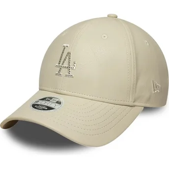 Gorra curva beige snapback para mujer con logo beige 9FORTY M-Crown PU Diamante de Los Angeles Dodgers MLB de New Era