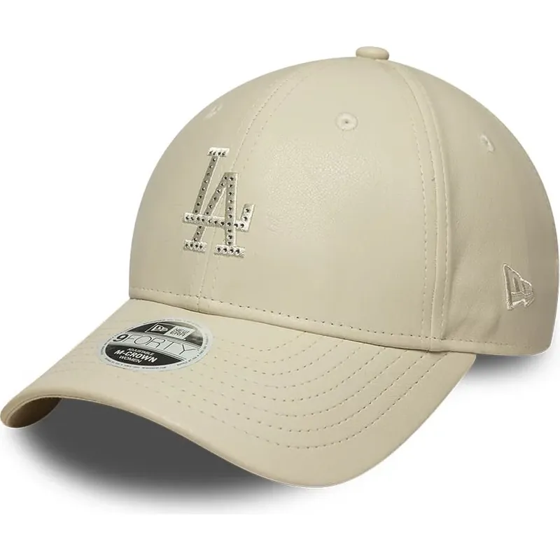gorra-curva-beige-snapback-para-mujer-con-logo-beige-9forty-m-crown-pu-diamante-de-los-angeles-dodgers-mlb-de-new-era