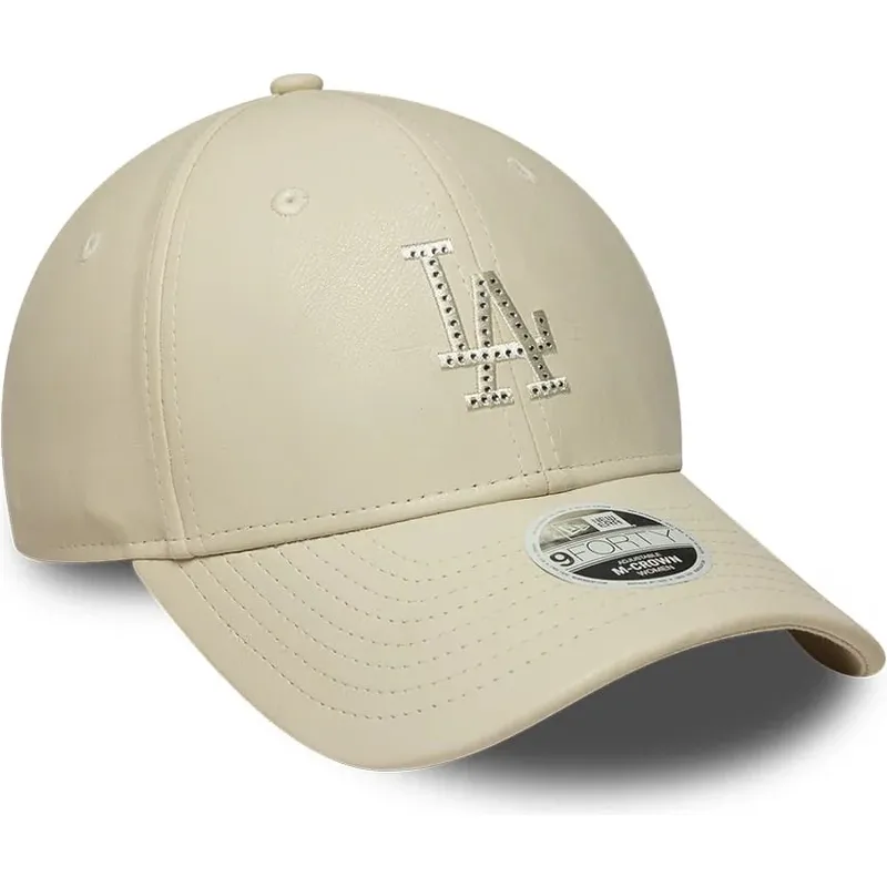 gorra-curva-beige-snapback-para-mujer-con-logo-beige-9forty-m-crown-pu-diamante-de-los-angeles-dodgers-mlb-de-new-era