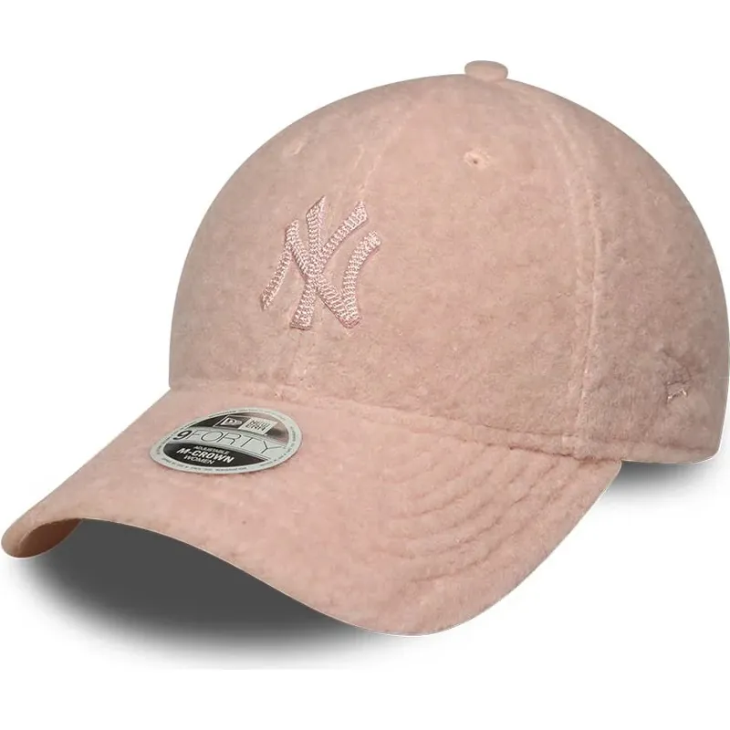 gorra-curva-rosa-snapback-para-mujer-con-logo-rosa-9forty-m-crown-winter-borg-de-new-york-yankees-mlb-de-new-era