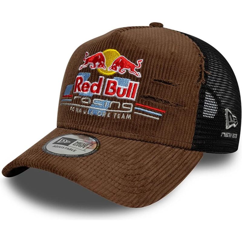 gorra-trucker-marron-y-negra-a-frame-distressed-cord-de-red-bull-racing-formula-1-de-new-era gorra-trucker-marron-y-negra-a-frame-distressed-cord-de-red-bull-racing-formula-1-de-new-era