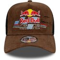 gorra-trucker-marron-y-negra-a-frame-distressed-cord-de-red-bull-racing-formula-1-de-new-era