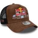 gorra-trucker-marron-y-negra-a-frame-distressed-cord-de-red-bull-racing-formula-1-de-new-era