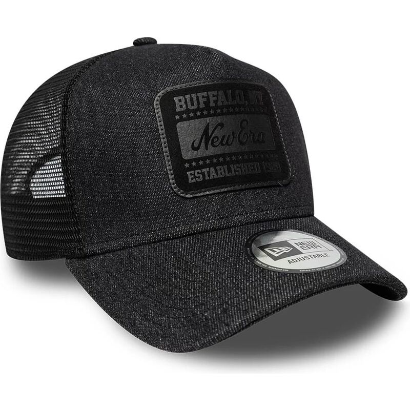 gorra-trucker-negra-con-logo-negro-a-frame-patch-denim-de-new-era gorra-trucker-negra-con-logo-negro-a-frame-patch-denim-de-new-era