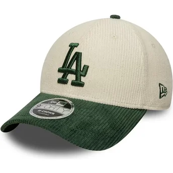 Gorra curva beige y verde snapback con logo verde 9FORTY M-Crown Cord de Los Angeles Dodgers MLB de New Era
