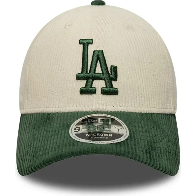 gorra-curva-beige-y-verde-snapback-con-logo-verde-9forty-m-crown-cord-de-los-angeles-dodgers-mlb-de-new-era