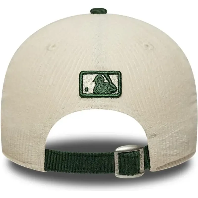 gorra-curva-beige-y-verde-snapback-con-logo-verde-9forty-m-crown-cord-de-los-angeles-dodgers-mlb-de-new-era