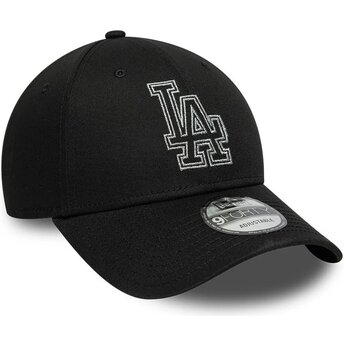 Gorra curva negra ajustable 9FORTY Metallic Outline de Los Angeles Dodgers MLB de New Era