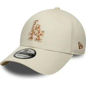 Gorra curva beige ajustable con logo marrón 9FORTY Faux Pony Infill de Los Angeles Dodgers MLB de New Era