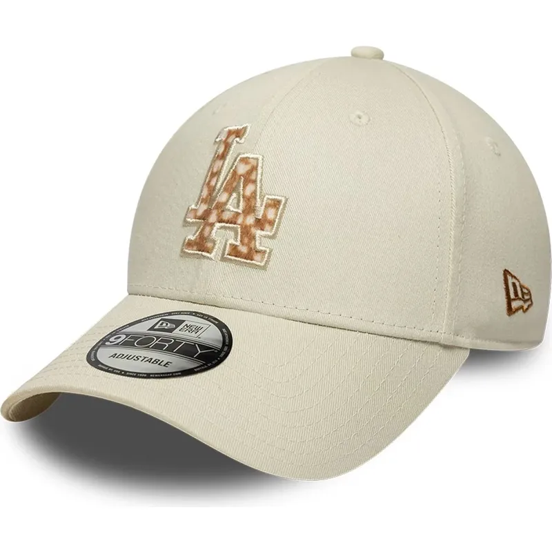 gorra-curva-beige-ajustable-con-logo-marron-9forty-faux-pony-infill-de-los-angeles-dodgers-mlb-de-new-era