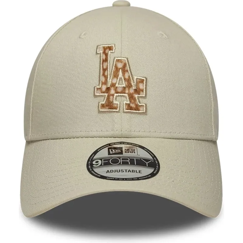 gorra-curva-beige-ajustable-con-logo-marron-9forty-faux-pony-infill-de-los-angeles-dodgers-mlb-de-new-era