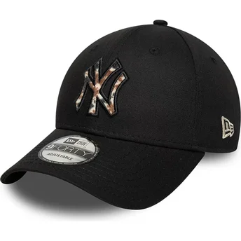 Gorra curva negra ajustable con logo marrón 9FORTY Faux Pony Infill de New York Yankees MLB de New Era