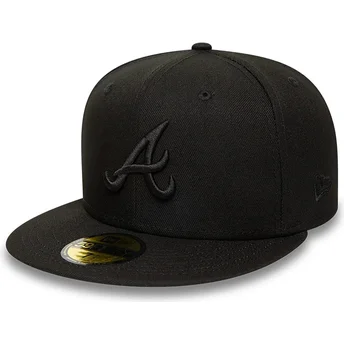 Gorra plana negra ajustada con logo negro 59FIFTY de Atlanta Braves MLB de New Era