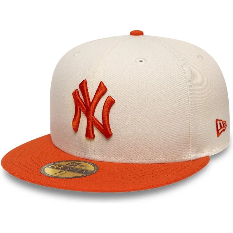 gorra-plana-beige-y-naranja-ajustada-con-logo-naranja-59fifty-league-essential-de-new-york-yankees-mlb-de-new-era