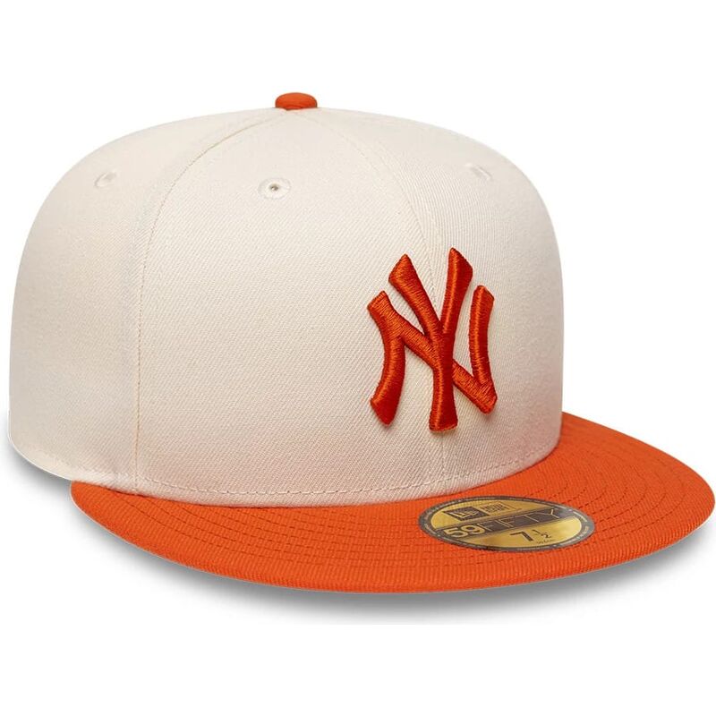 gorra-plana-beige-y-naranja-ajustada-con-logo-naranja-59fifty-league-essential-de-new-york-yankees-mlb-de-new-era